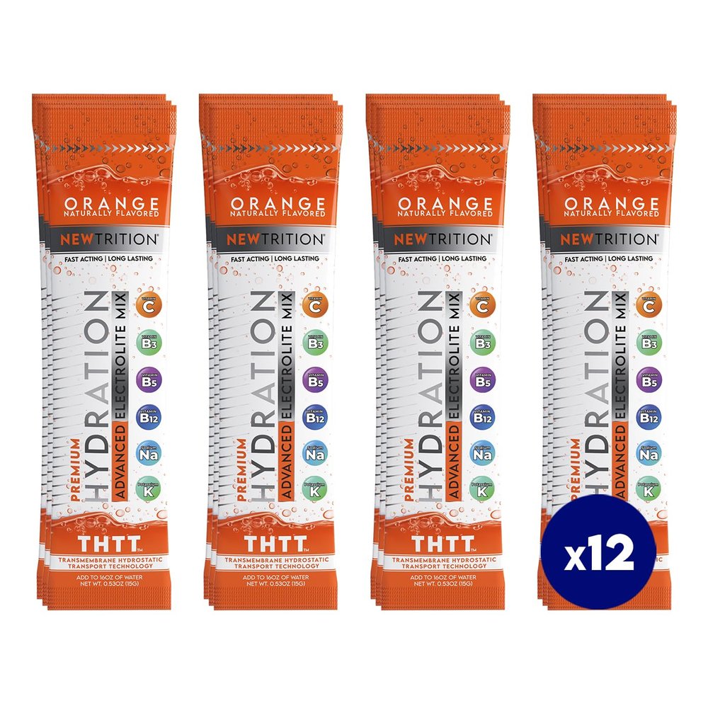 NewTrition Hydration Powder, Orange Pack of 12 Electrolyte Powder Packets, Naturally Flavored Hydrating Packets for Water, Fast Acting Hydrate Electrolytes with Vitamins B & C, Energy & Recovery
