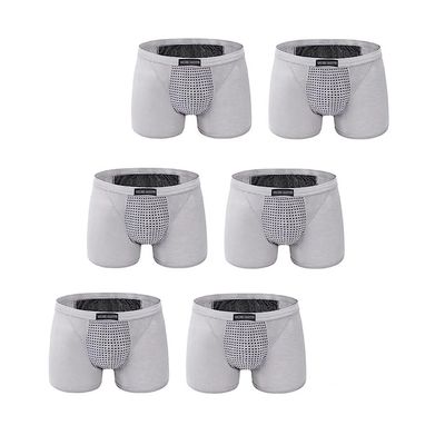 6 Pack Magnetic Therapy Underwear for Men Cotton Boxer Briefs Enlargement Health Care Trunks Soft Inner Pants (Color : Gray, Size : 4X-Large)