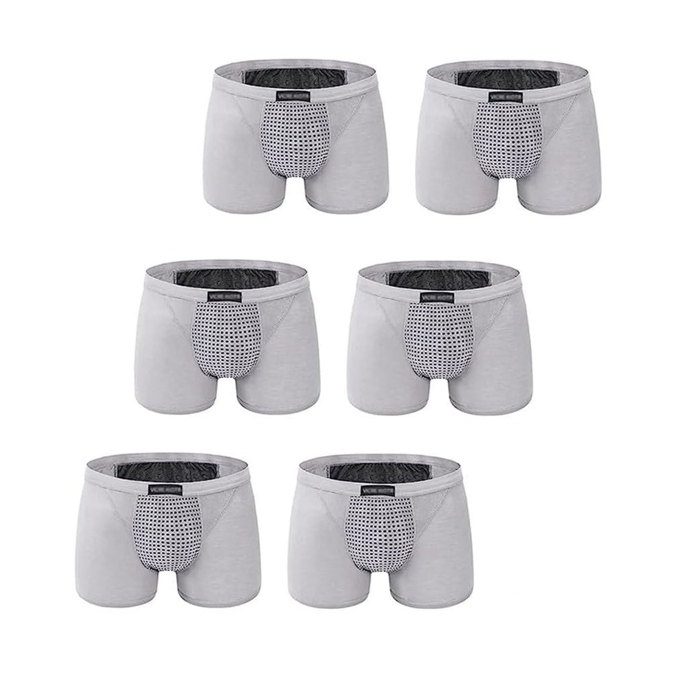 6 Pack Magnetic Therapy Underwear for Men Cotton Boxer Briefs Enlargement Health Care Trunks Soft Inner Pants (Color : Gray, Size : 4X-Large)