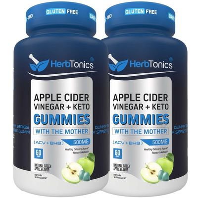 Herbtonics Keto Apple Cider Vinegar Gummies - Digestion & Detox Support - Sugar Free BHB Advanced Formula for Keto Support - Raw ACV with The Mother - 120 Vegan ACV Gummies