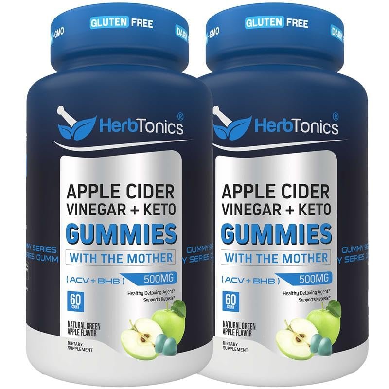 Herbtonics Keto Apple Cider Vinegar Gummies - Digestion & Detox Support - Sugar Free BHB Advanced Formula for Keto Support - Raw ACV with The Mother - 120 Vegan ACV Gummies