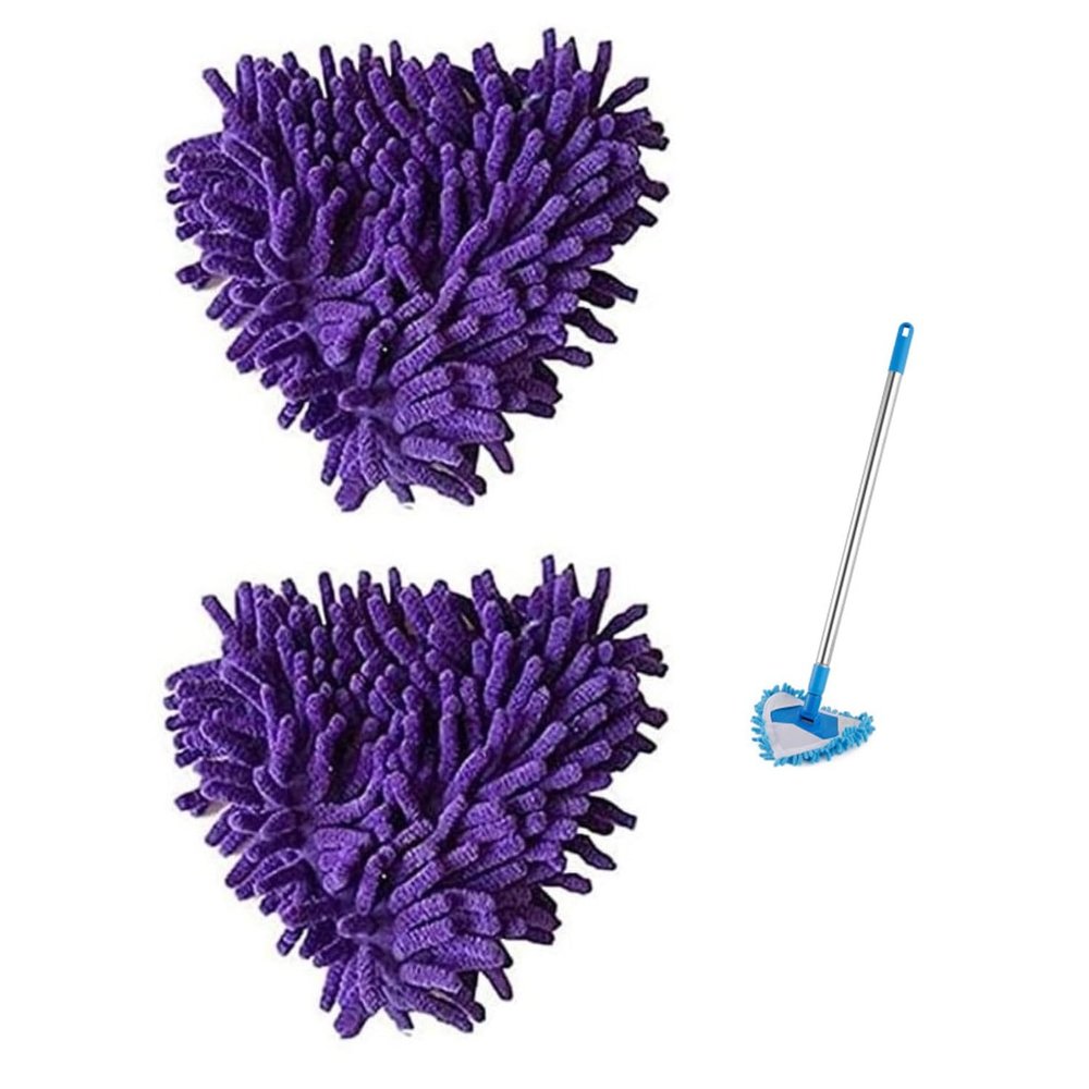 2/5 Pack Spin Triangle Cleaning Mop Replacement Heads, Microfiber Cloth Mop Head for Easy Cleaning, Wet and Dry for Bathroom Floor Wall Bed Spin Triangle Mop Refills (2PC, Purple)