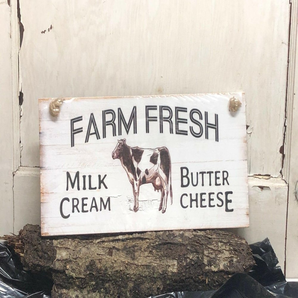 ~Farm Fresh Milk Cream Butter Cheese~ Farmer's Market Wood Sign 8" X 16" ~Rustic