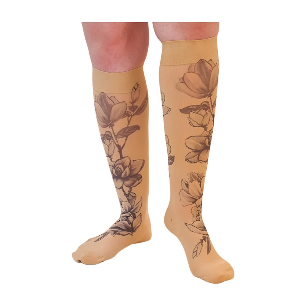 Lymphedivas Magnolia Beige Medical Graduated Compression Sock Pair 15-20mmHg (Long Closed-Toe Small)