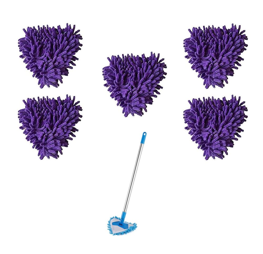 2/5 Pack Spin Triangle Cleaning Mop Replacement Heads, Microfiber Cloth Mop Head for Easy Cleaning, Wet and Dry for Bathroom Floor Wall Bed Spin Triangle Mop Refills (5PC, Purple)
