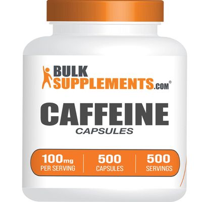 BulkSupplements.com Caffeine 100mg Capsules - Caffeine Supplements, Caffeine Pills 100mg - for Energy Support, 1 Caffeine Capsule per Serving, 500 Capsules (Pack of 1)