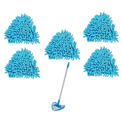 2/5 Pack Spin Triangle Cleaning Mop Replacement Heads, Microfiber cloth Mop Head for Easy Cleaning, Wet and Dry for Bathroom Floor Wall Bed Spin Triangle Mop Refills (5PC, Blue)