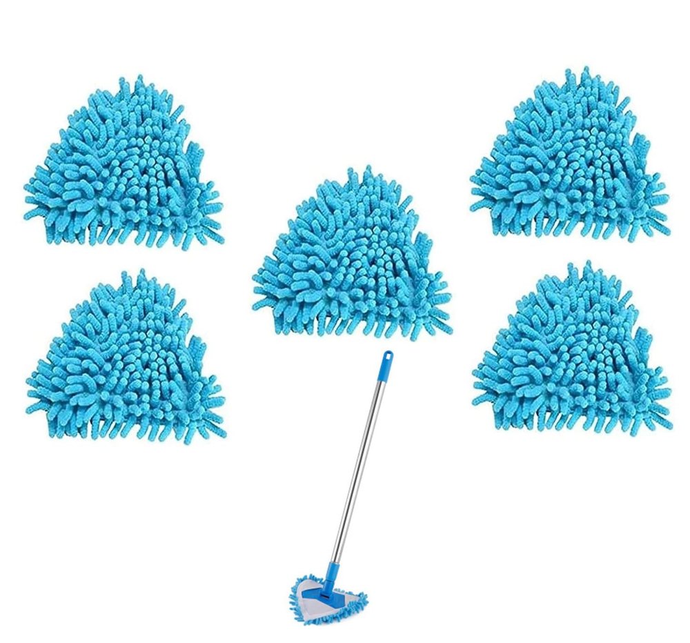 2/5 Pack Spin Triangle Cleaning Mop Replacement Heads, Microfiber cloth Mop Head for Easy Cleaning, Wet and Dry for Bathroom Floor Wall Bed Spin Triangle Mop Refills (5PC, Blue)