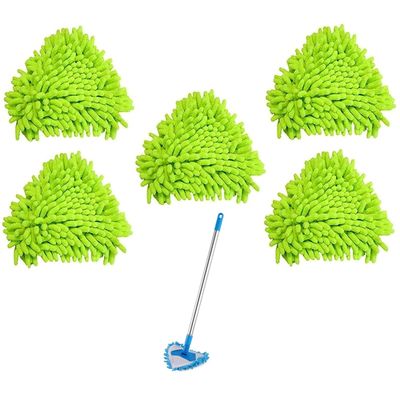 2/5 Pack Spin Triangle Cleaning Mop Replacement Heads, Microfiber Cloth Mop Head for Easy Cleaning, Wet and Dry for Bathroom Floor Wall Bed Spin Triangle Mop Refills (5PC, Green)