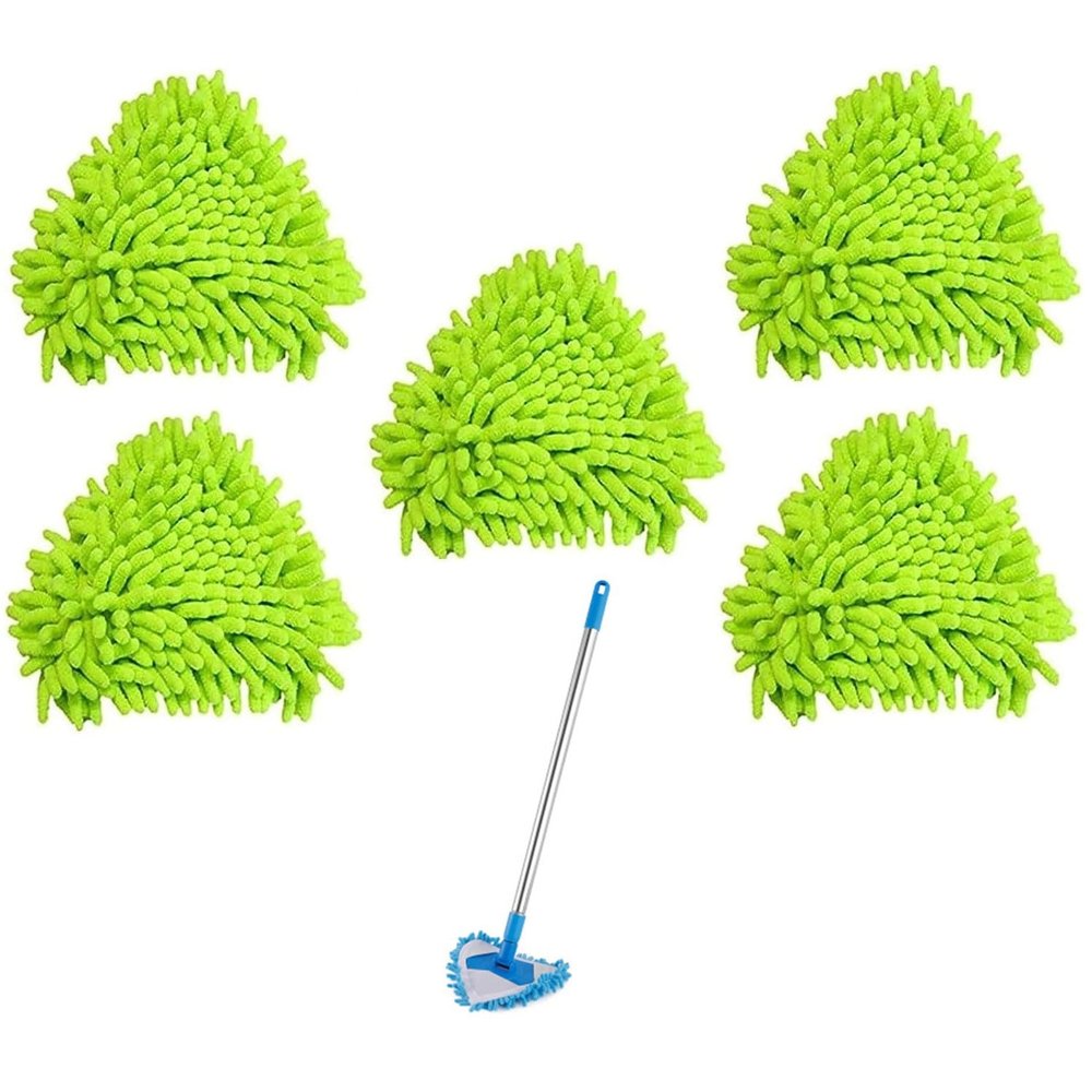 2/5 Pack Spin Triangle Cleaning Mop Replacement Heads, Microfiber Cloth Mop Head for Easy Cleaning, Wet and Dry for Bathroom Floor Wall Bed Spin Triangle Mop Refills (5PC, Green)