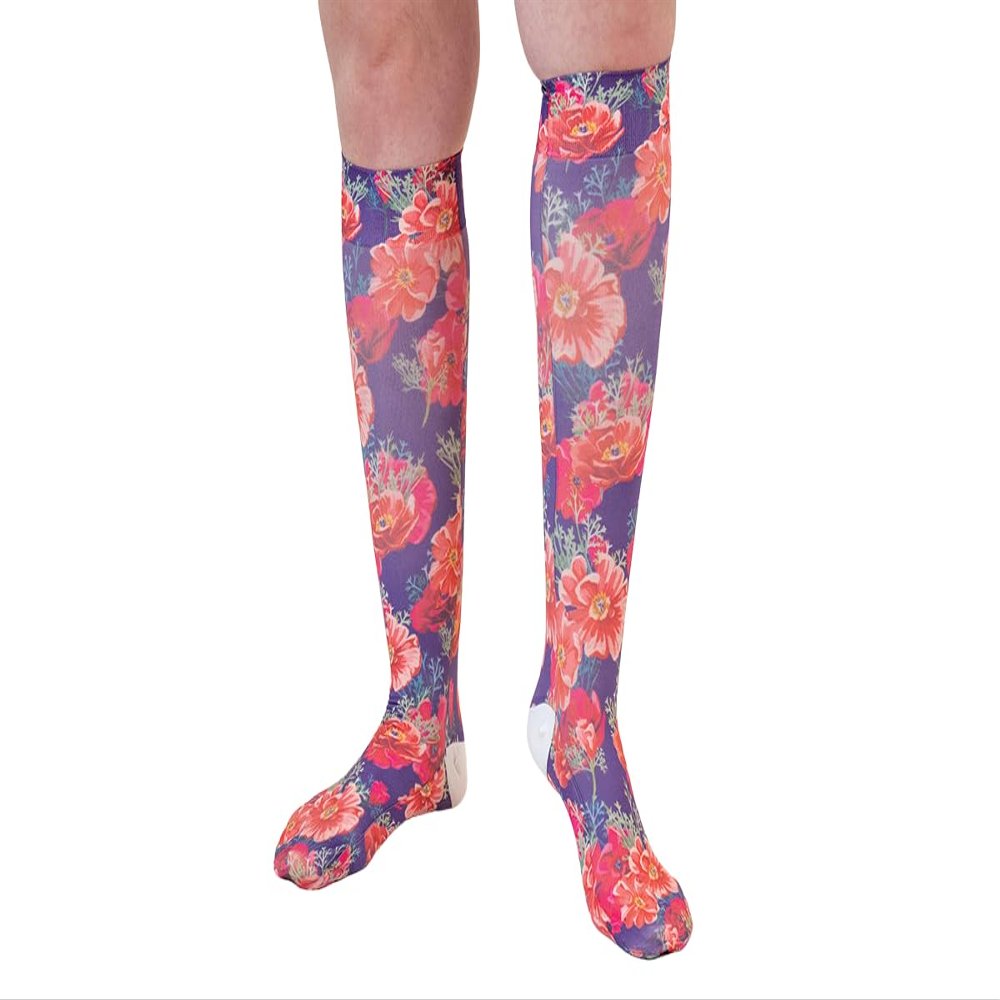 Lymphedivas Poppy Medical Graduated Knee-High Compression Sock Pair 30-40mmHg for Women (Long Closed-Toe Medium)