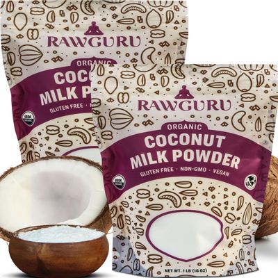 RawGuru Organic Coconut Milk Powder - Vegan & Nutrient-Dense Powder with Iron & Potassium - Rich & Creamy Organic Milk for Drinking or Baking - 16 oz, Pack of 2