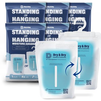 Dry & Dry 5 Packs Hybrid Moisture Absorbers & Musty Odor Eliminator Dehumidifier to Control Excess Moisture for Basements, Closets, Bathrooms, Laundry Rooms. Moisture Absorbers
