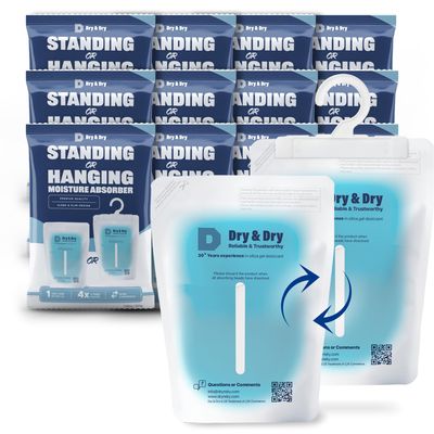 Dry & Dry 12 Packs Hybrid Moisture Absorbers & Musty Odor Eliminator Dehumidifier to Control Excess Moisture for Basements, Closets, Bathrooms, Laundry Rooms. Moisture Absorbers
