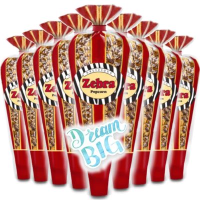 Gourmet Popcorn - 12 Zebra Corn Mini Cones - Small Storage Space Friendly & Great Stocking Stuffers! 32.4oz total and Exclusive Inspirational Sticker!