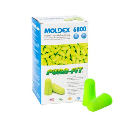 Moldex Pura-Fit Foam Earplugs  Soft, Comfortable, Uncorded, Disposable Ear Plugs, NRR 33dB Noise Reduction for Hearing Protection, Bright Green, Made in USA, 200 Pairs, 6800