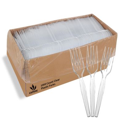 [1000 Pack] Heavyweight Disposable Clear Plastic Forks-Party Dimensions Plastic Cutlery Combo Box (1000 Count Forks)