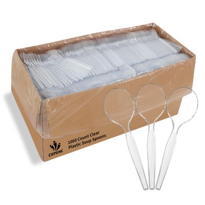 [1000 Pack] Heavyweight Disposable Clear Plastic Soup Spoons-Party Dimensions Plastic Cutlery Combo Box (1000 Count Soup Spoons)