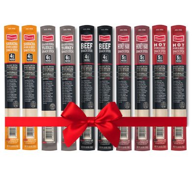 Jerky.com Meat Stick Variety Pack 10 Count Sampler of Beef Sticks, Turkey, Hot, Sriracha & Honey Ham | High Protein, Keto Snack Sticks | Low Carb, No MSG, Gluten-Free | Individually Wrapped Jerky Gifts for Men