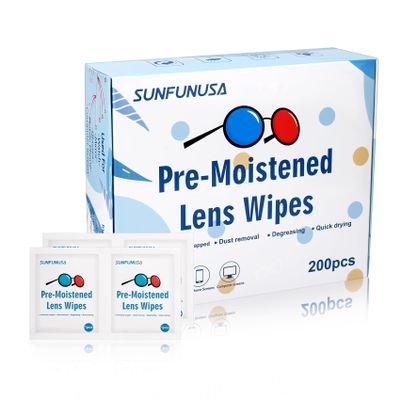 200 Count Lens Cleaning Wipes-Pre-Moistened Individually Wrapped Eyeglass Wipes Optical Screen Cleaner Streak Free Fast Drying