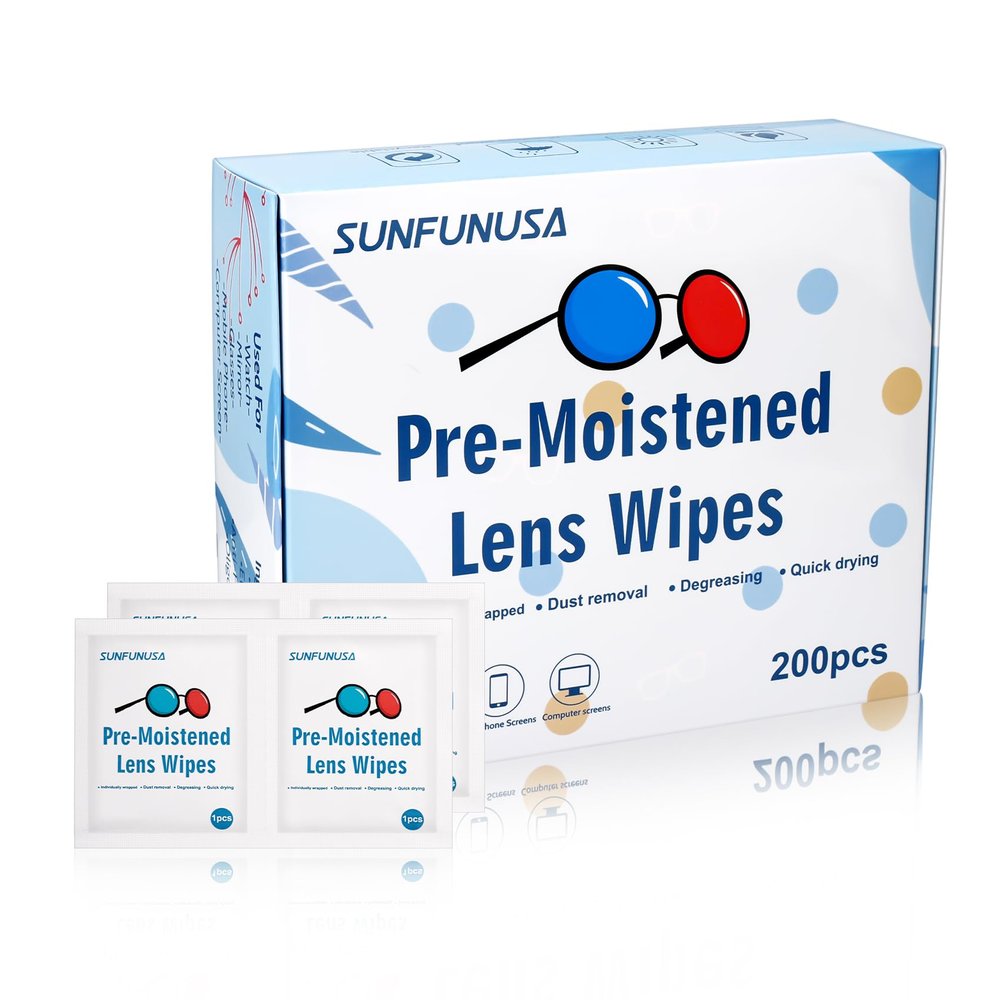 200 Count Lens Cleaning Wipes-Pre-Moistened Individually Wrapped Eyeglass Wipes Optical Screen Cleaner Streak Free Fast Drying