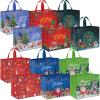 AhfuLife 12PCS Extra Large Christmas Gift Bags, 15.7'' x 14.2''x 5.9'', Christmas Tote Bags with Handles, Reusable Non-woven Shopping Bag for New Year, Xmas's Party Supplies Decorations view 1