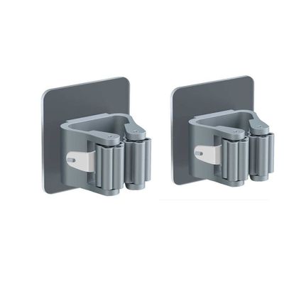2 Pcs Mop Organizer Holder Waterproof 1Pcs Mop Clip Household Bathroom Storage Wall Mounted Broom Hanger Hook(Grey)