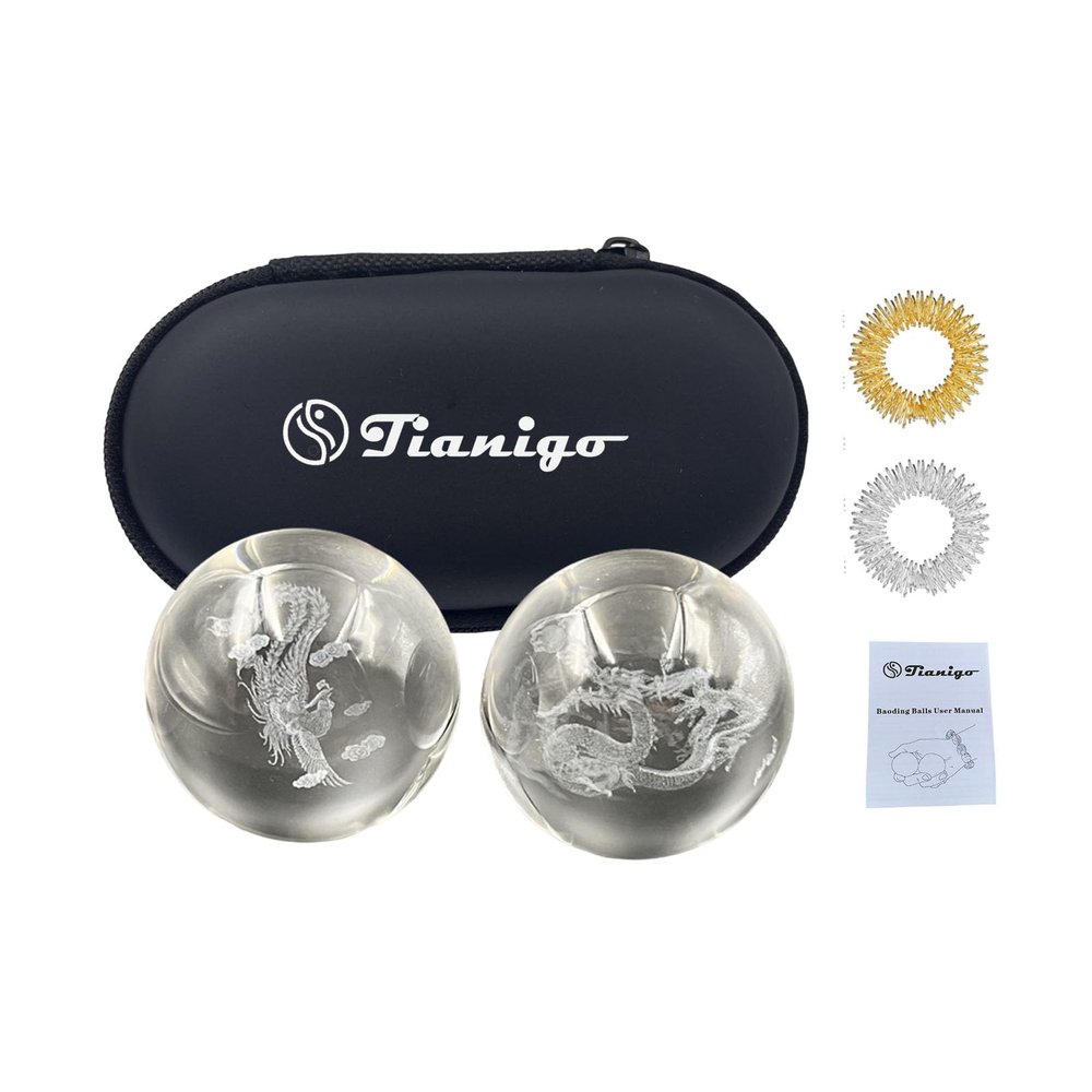Tianigo Baoding Balls 1.57" inch Chinese Healthy Massage Balls for Hands Therapy Stress Relief Hand Exercise Crystal Balls Dragon and Phoenix