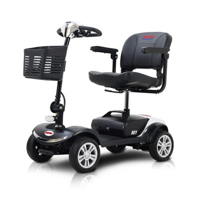 4 Wheel Powered Folding Mobility Scooter - 300 lbs Capacity Motorized Scooter for Adults Electric Medical Scooter Compact for Travel - Front & Rear LED Light (Chrome)