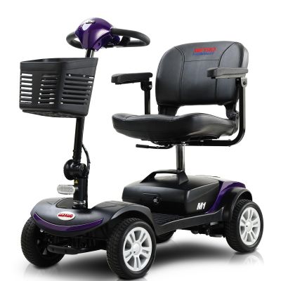 4 Wheel Powered Folding Mobility Scooter - 300 lbs Capacity Motorized Scooter for Adults Electric Medical Scooter Compact for Travel - Front & Rear LED Light (Metallic Grey)