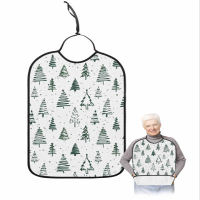 Jolunifun Green Xmas Tree Adult Bib for Adults Men, Women, Washable & Adjustable Terry Cloth Bib with Crumb Catcher Reusable Waterproof Clothing Clothes Protector Apron Vintage Christmas Bohemia Dot