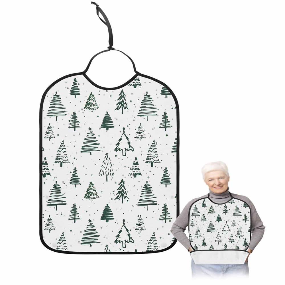 Jolunifun Green Xmas Tree Adult Bib for Adults Men, Women, Washable & Adjustable Terry Cloth Bib with Crumb Catcher Reusable Waterproof Clothing Clothes Protector Apron Vintage Christmas Bohemia Dot