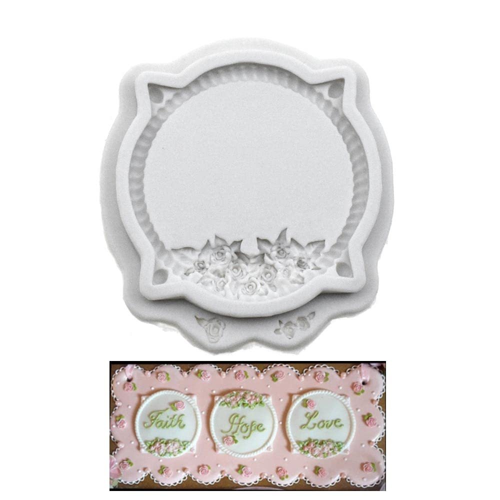 Senzooe DIY Round Mirror Frame Flower Sugar Chocolate Cake Decoration Silicone Mould
