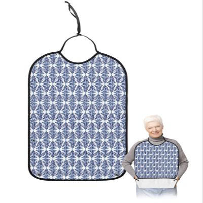 Geometric Leaf Adult Bib for Adults Men, Women, Washable & Adjustable Terry Cloth Bib with Crumb Catcher Reusable Waterproof Clothing Clothes Protector Apron Navy Blue Abstract Modern Minimalist Art