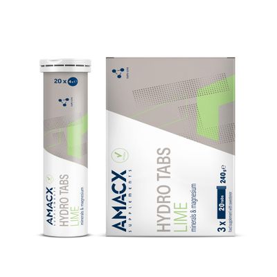 Amacx Hydro Tabs Electrolyte Tablets with Vitamin C, Magnesium Effervescent Tablets, 3 x 20, Hydration for Endurance Athletes, Isotonic Drinks, Recovery Drink for Mineral Balance Lime