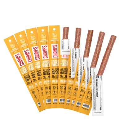 Chomps Original Turkey Jerky Meat Snack Sticks 10-Pack - Keto, Paleo, Low Carb, Whole30 Approved, 12g Lean Meat Protein, Gluten Free, Antibiotic Free, Zero Sugar Food