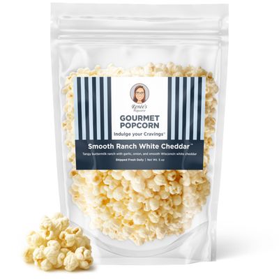 Renes Smooth Ranch White Cheddar  Gourmet Popcorn - Wisconsin white cheddar cheese, rich creamy classic buttermilk recipe, perfect treat thats hard to beat on fresh popped corn, snack or gift  resealable, 5oz bag.