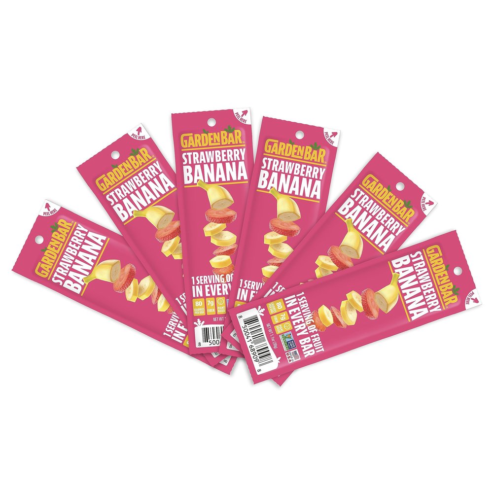 Garden Bar Strawberry Banana Fruit | Healthy Natural Fruit Leather Jerky | Gluten Free, Vegan, Non GMO, High Fiber Snack | 6 Count