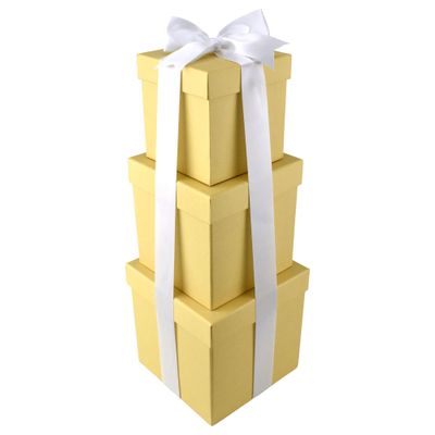 Homeford Nested Square Gift Boxes, Natural Kraft Brown, 5-inch, 6-inch, 7-inch, 3-piece, 1.5-inch White Satin Ribbon