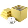 Homeford Nested Square Gift Boxes, Natural Kraft Brown, 5-inch, 6-inch, 7-inch, 3-piece, 1.5-inch White Satin Ribbon view 3