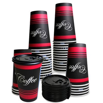 EcoQuality 16 oz Disposable Paper Coffee Cups with Black Flat Lids, Recyclable Hot/Cold Beverage Paper Drinking Cups with Lids for Tea, Water, Coffee, Travel, Picnic, Breakroom, Office (250 PACK)