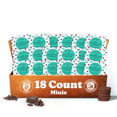 Love + Chew Mini Vegan Cookies, Gluten Free, 3g Plant Based Protein Per Cookie with Dark Chocolate, Healthy Snacks for Adults and Kids, Individually Wrapped Cookies, Mint Cacao Brownie, 18 Pack