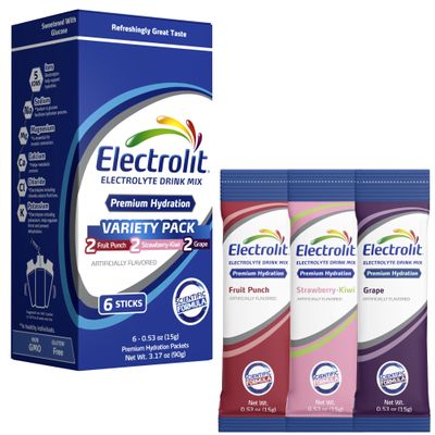 Electrolit Electrolytes Powder Packets, Variety 6 Pack, Powdered Hydration Packets for Dehydration & Rehydration, Post Workout Flavored Hydrating Drink Mix, Gluten Free Water Enhancer Sticks