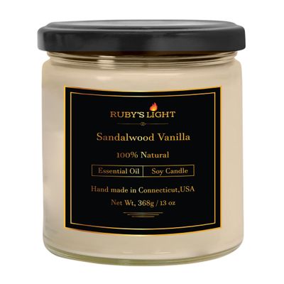 Sandalwood Vanilla Scented Candle, Aromatherapy Essential Oil Candle, 16 Oz Glass Jar, Highly Scented for The Home, All Natural Soy Wax, 70 Hours Burn Time, Gift for Women & Men
