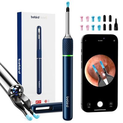 Ear Wax Removal Tool, Ear Tweezers with 10 Megapixel Ear Camera, Note 5 Ear Wax Removal Kit with 12 Pcs Ear Scoops, 4-in-1 Ear Cleaner with Ear Pick & Tweezers Mode, Blue