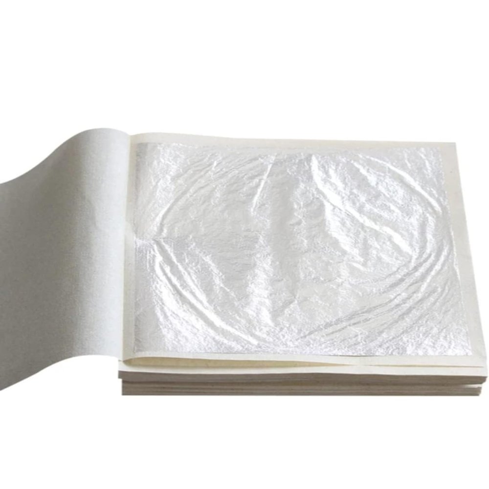 Gold leaf company Leaf Silver Leaf, 99.9% Pure Silver Leaf 50pcs 4 x 6 Inch for Sweets Deco,Cake Baking