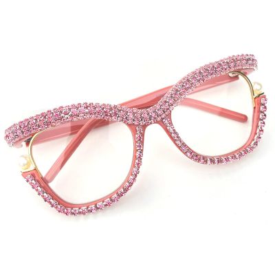 Trendy Rhinestone Square Reading Glasses For Women bling Diamond Glasses Frame UV400 Ladies Anti Blue Lgiht Party Eyewear (pink, 2, multiplier_x)