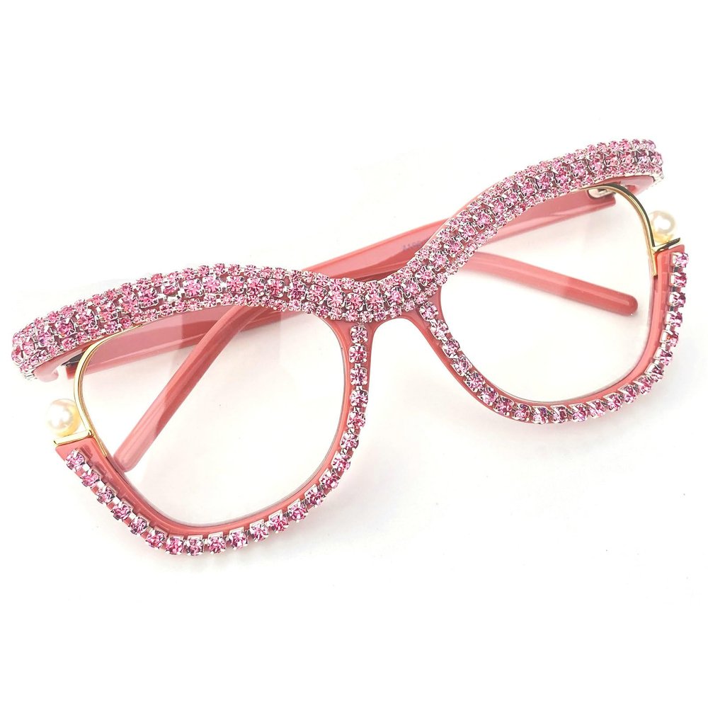 Trendy Rhinestone Square Reading Glasses For Women bling Diamond Glasses Frame UV400 Ladies Anti Blue Lgiht Party Eyewear (pink, 2, multiplier_x)