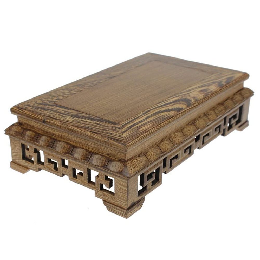 Buddhist Bonsai Base Wood Rectangular Delicate Texture Table Hollow Carved Stone Buddha Statue Base Small Coffee Table Decorative Ornaments
