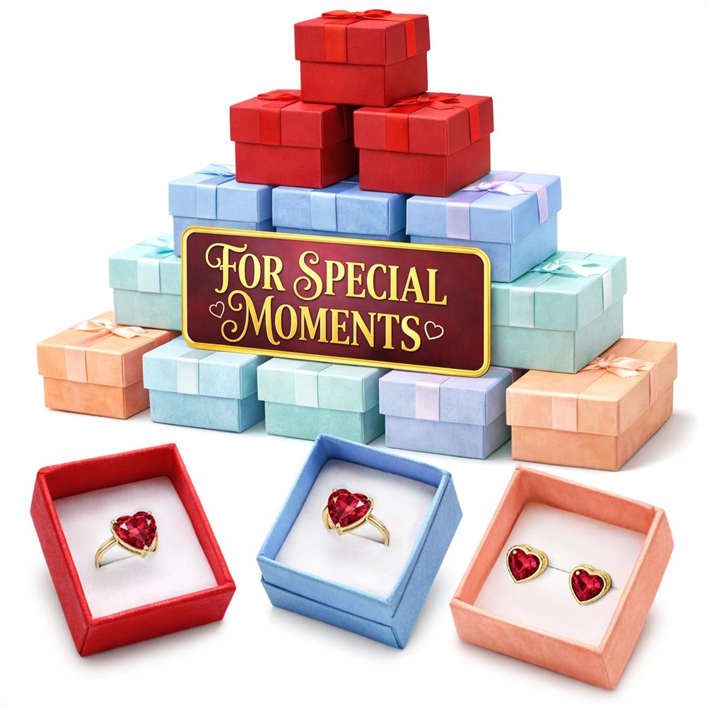 24Pcs Earring Boxes for Jewelry Gift - Ring Jewelry Box Set, Small Box with Ribbon & Soft Foam Inside - Cardboard Earring Boxes Bulk with Lid, Great for Packaging Valentines Day Gifts Presentation